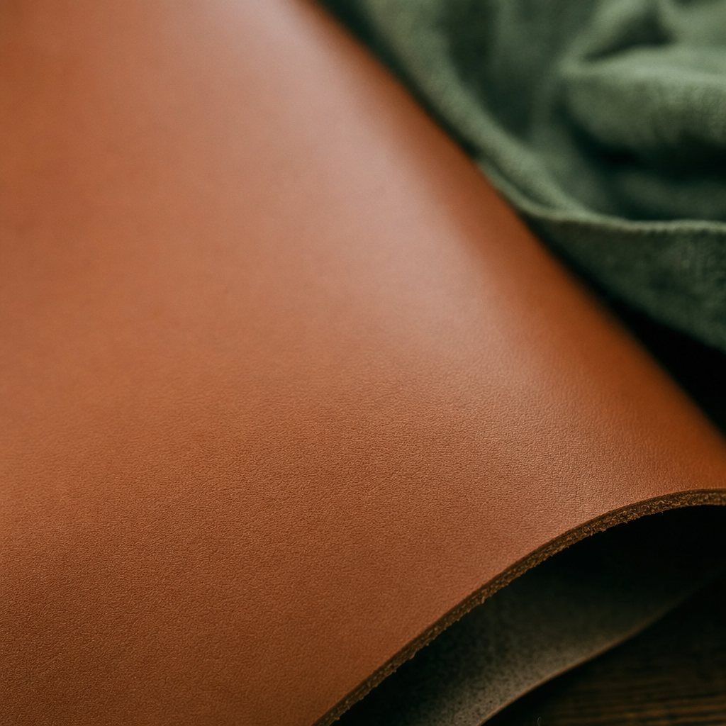Close-up of smooth, even top grain leather with faint fine pores
